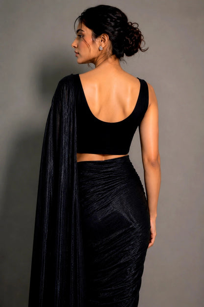 Black Sparkling Georgette Saree with Heavy Beads Work Blouse