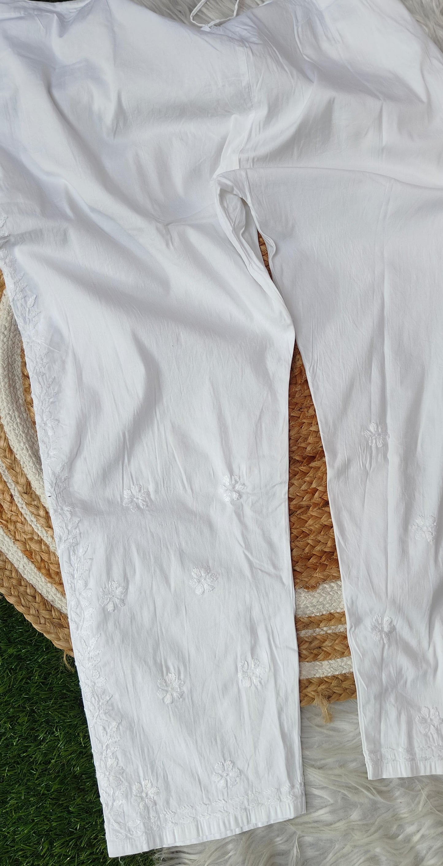 Set of 2 Handcrafted Lucknow Chikankari Lycra Pants Up to Size 50