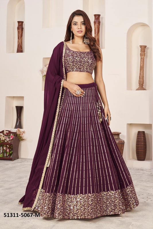 Wine Color Wedding Reception Bridesmaid Georgette Lehenga Choli