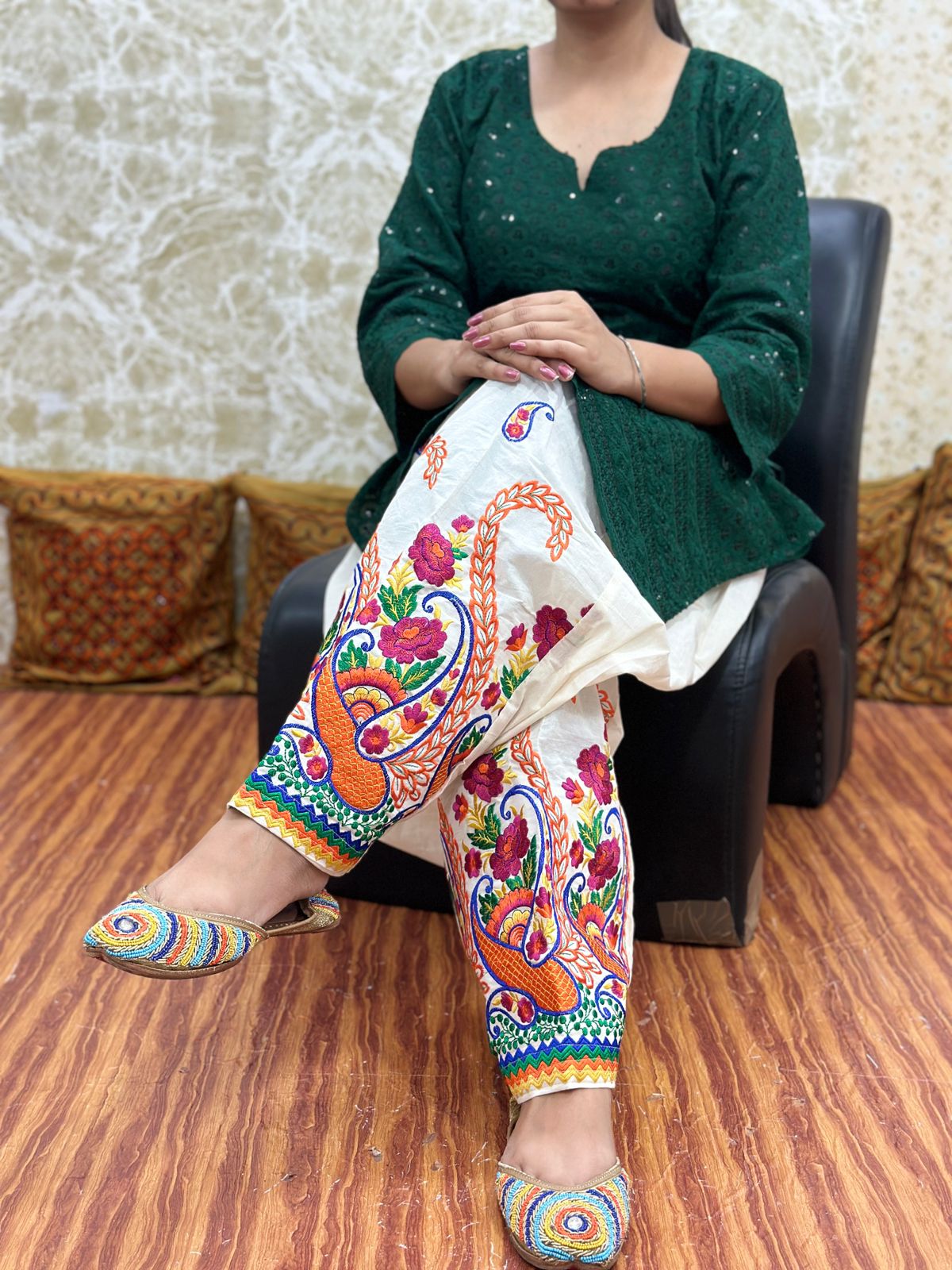 Green Design - 2  Elegant Patiala Salwar Set with Pure Cotton Chikankari Kurti