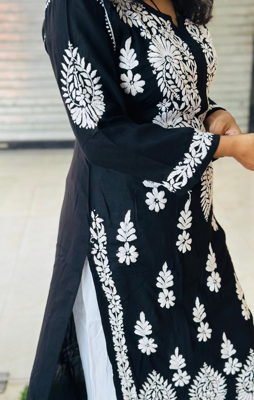 Black OG Lucknow Chikankari Modal Kurti and Palazzo Set