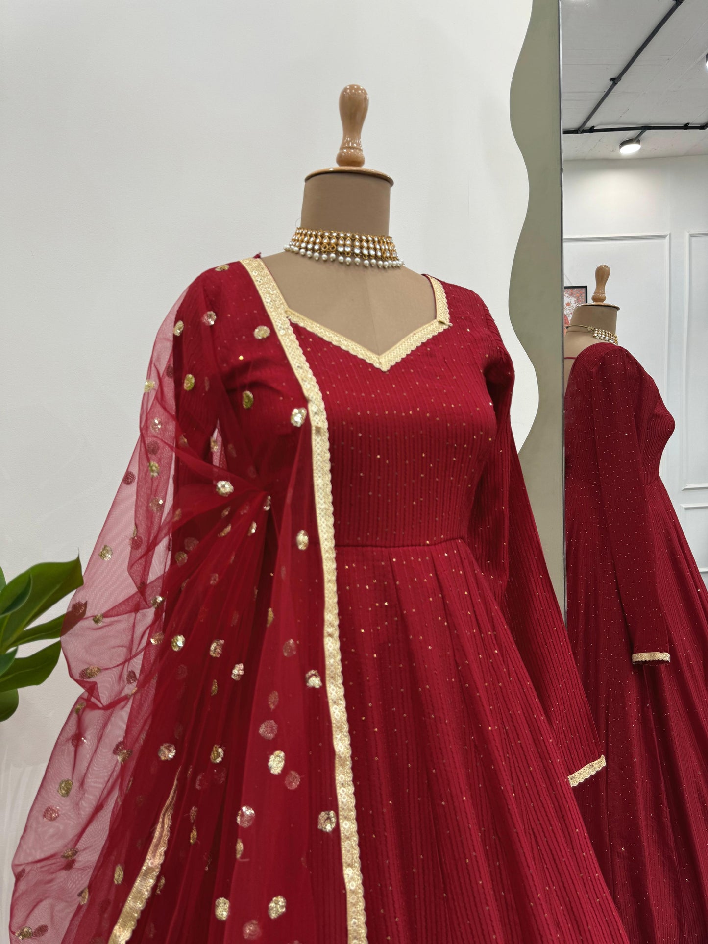 Red Dola Silk Anarkali Gown for Special Occasions