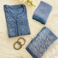 Blueish Grey Exclusive Dobby Cotton 3-Piece Salwar Suit Set