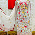 Off White Multicolor Phulkari Pastel Colors Suit Set with Kantha Work