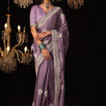 Lavender Shining Pure Crystal Silk Jimmy Choo Saree with Sequins & Zari