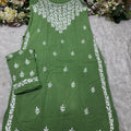 Green Lucknow Chikankari Strappy Kurti and Pant Co-ord Set (Limited Stock)