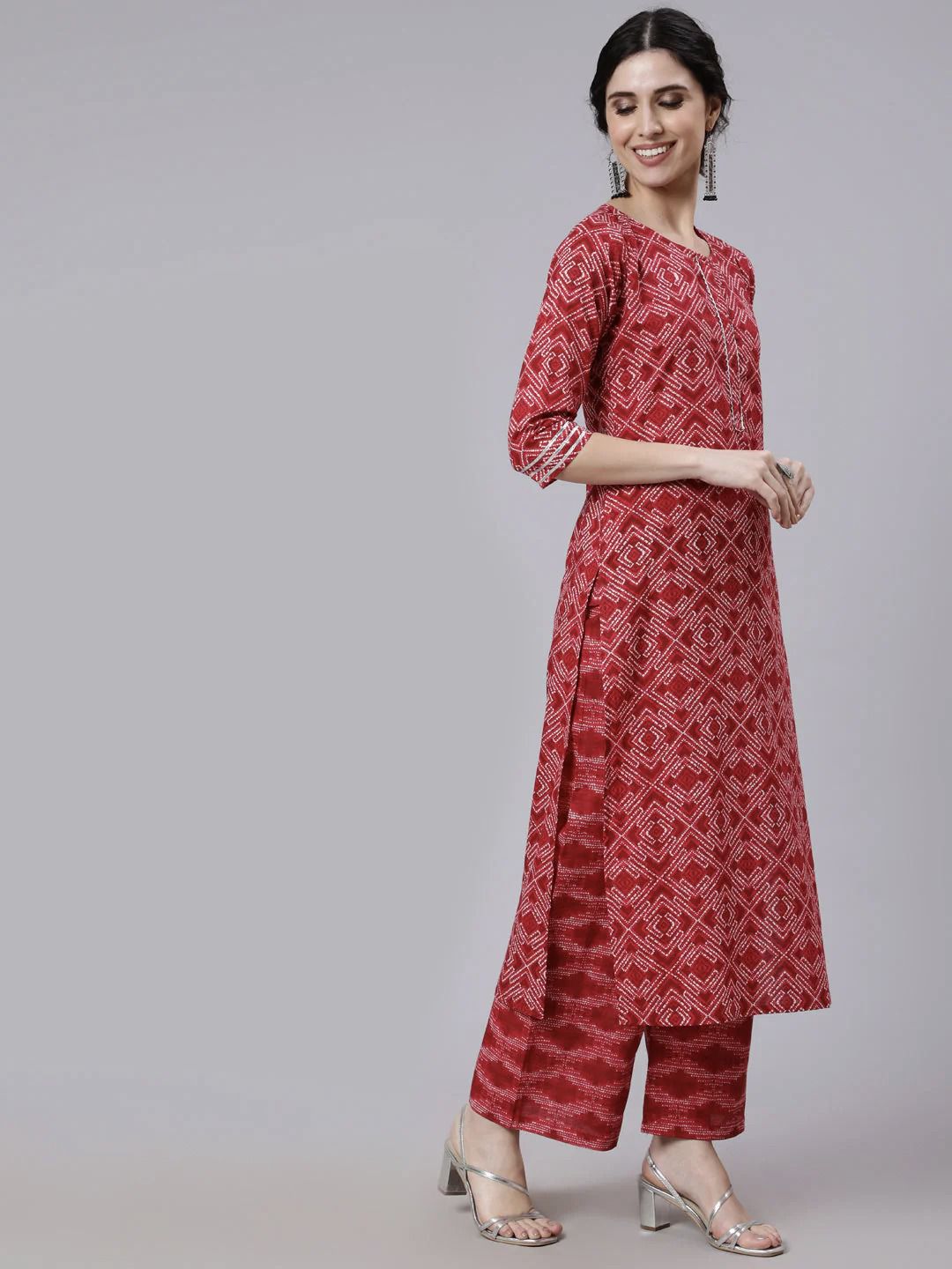 Buy Red Bandhani Modal Satin Kurta with Palazzo- Set of 2 |  GC-SET-0404-0430Red/GC36APR | The loom