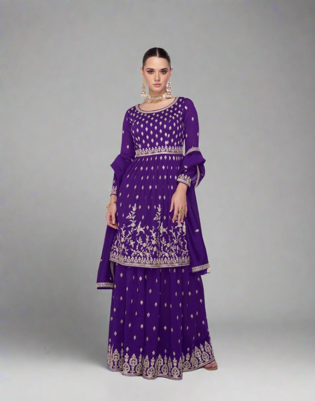 Purple Premium Ready to wear Sharara Suit Set