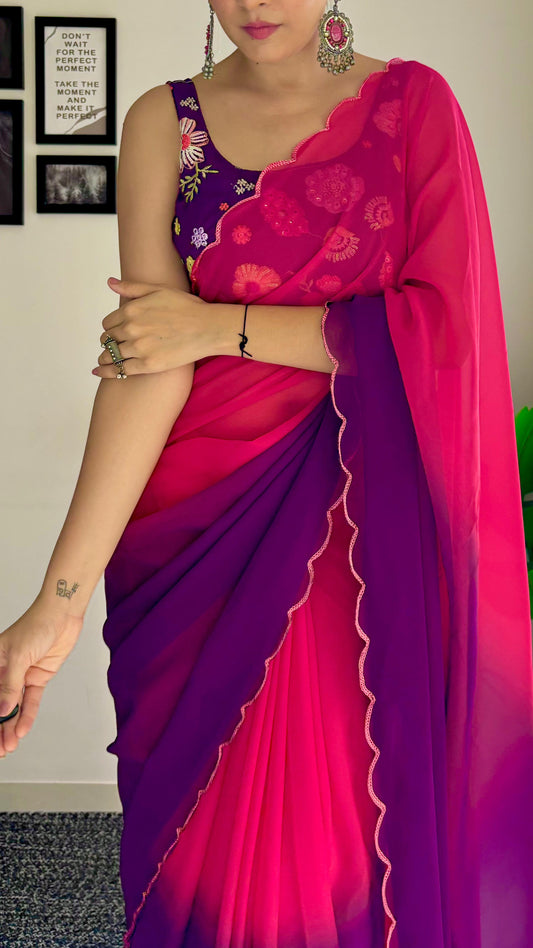 Pink Purple Party Wear Fancy Dual Shaded Georgette Saree