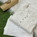 White Cotton Chikankari Hand Work Kurta Pant Suits