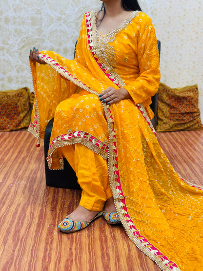 Yellow Silk Bandhani Salwar Kameez with Dupatta