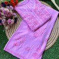 Light Pink PLUS SIZE PREMIUM Lucknow Chikankari Handcrafted Rayon Kurti & Palazzo Set