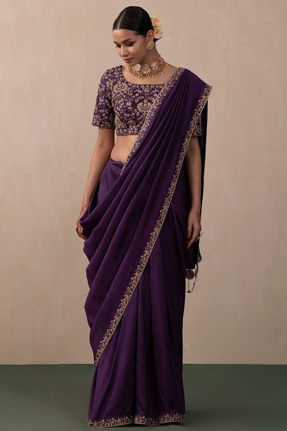 Super Hit Vichitra Silk Wine Color Saree with Embroidered Blouse