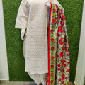 Design 2 - Chikankari Kurti with Chikan Afghani and Handworked Super Champ Raw Silk Dupatta