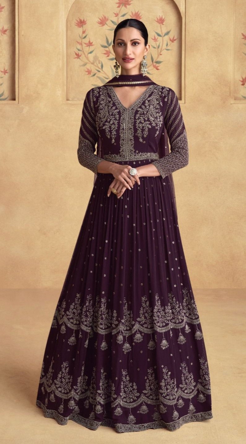 Wine Color Long Anarkali perfect for wedding reception and Special Occasions