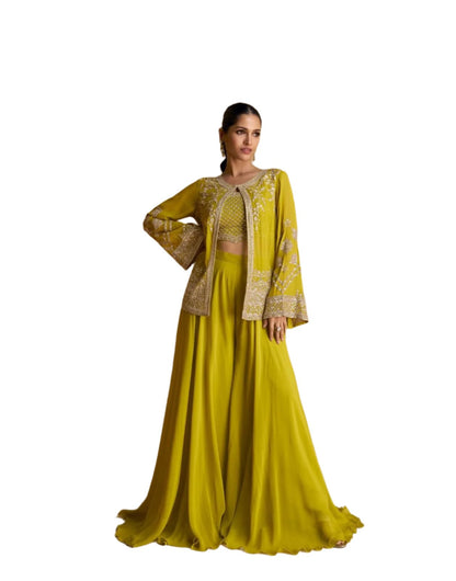 Green Georgette Embroidery Work 3-Piece Indo Western Salwar Suit