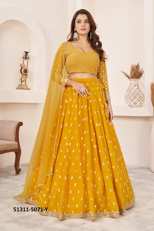 Mustard Color Wedding Reception Bridesmaid Georgette Lehenga Choli