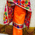 Orange Phulkari Suit Set Zaam Cotton with Embroidered Chinon Dupatta