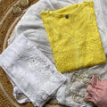 Yellow Mukaish Work Lucknow Chikankari Kurta Set with Palazzo & Dupatta