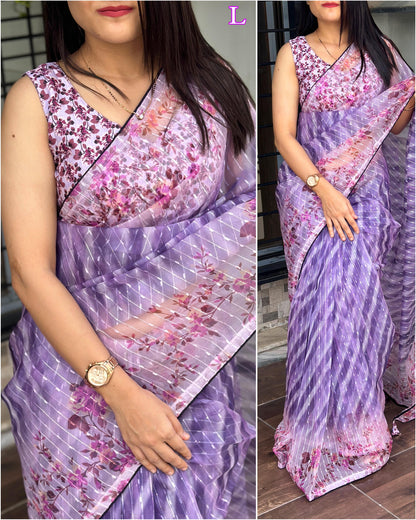 Lavender Monsoon Delight Lightweight Organza Saree