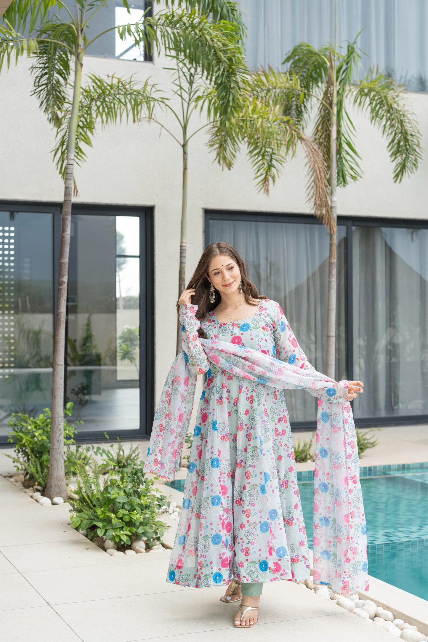 Lightweight Organza Floral Anarkali Suit Set