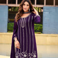 Royal Purple Georgette Sharara Suit Set with Sequin Work