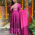 Pink Blushing Violet Muslin Anarkali Set