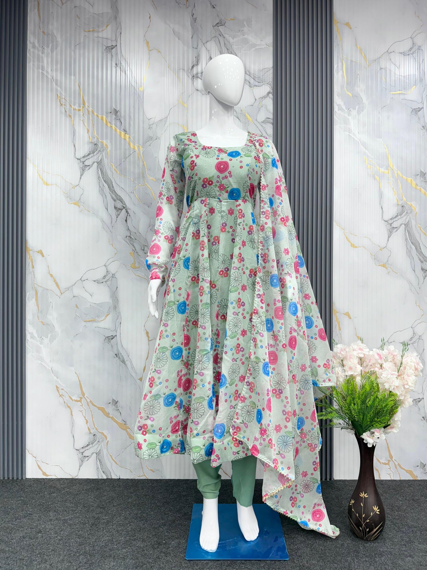 Lightweight Organza Floral Anarkali Suit Set