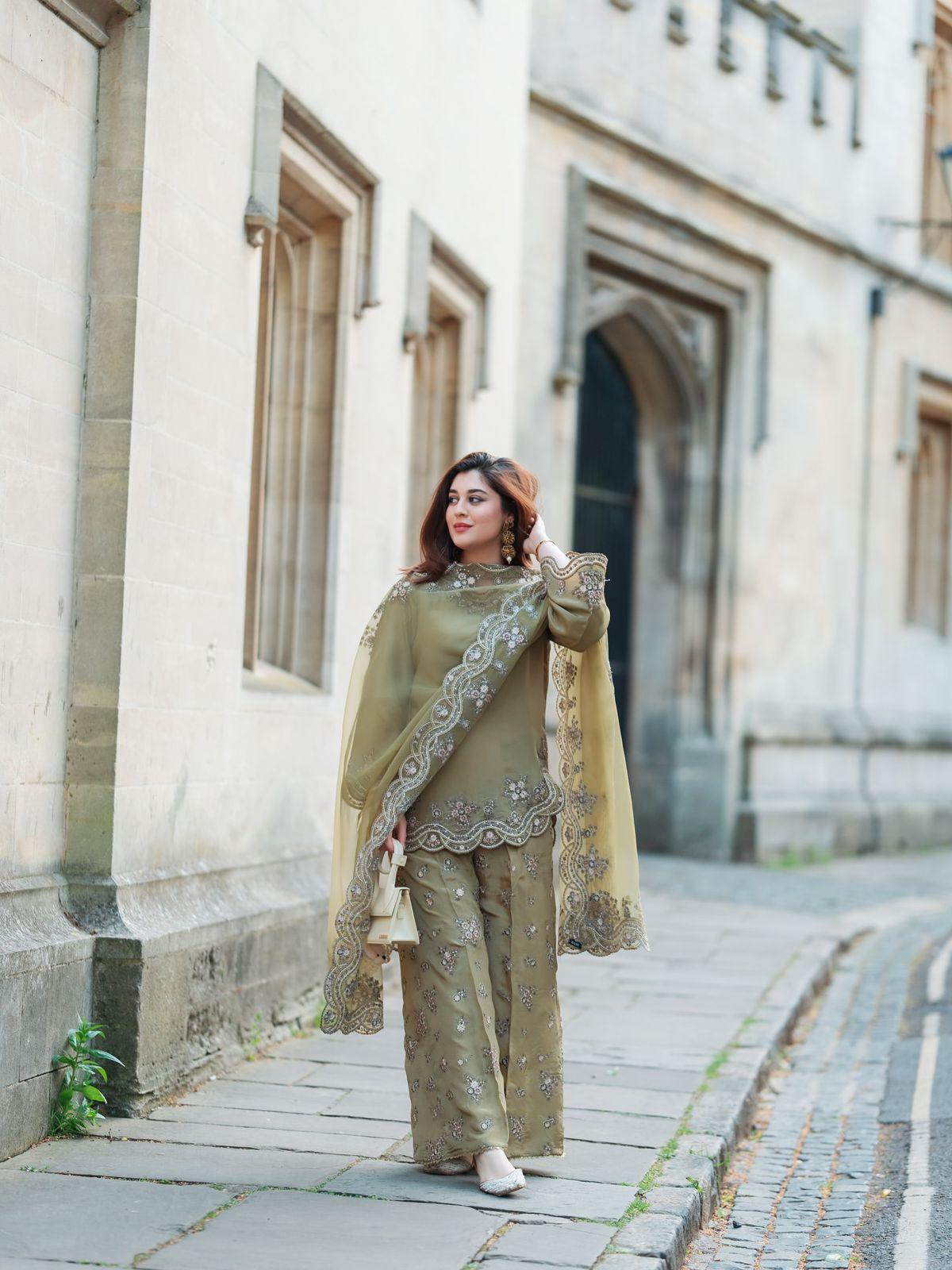 Elegant Green Crepe Silk Sharara | Pakistani Style Suit for Women
