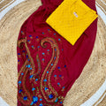 Maroon and Yellow Beautiful Chikankari Sequins Kurti and Patiala Salwar Set