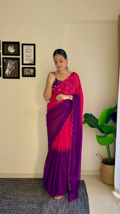 Pink Purple Party Wear Fancy Dual Shaded Georgette Saree