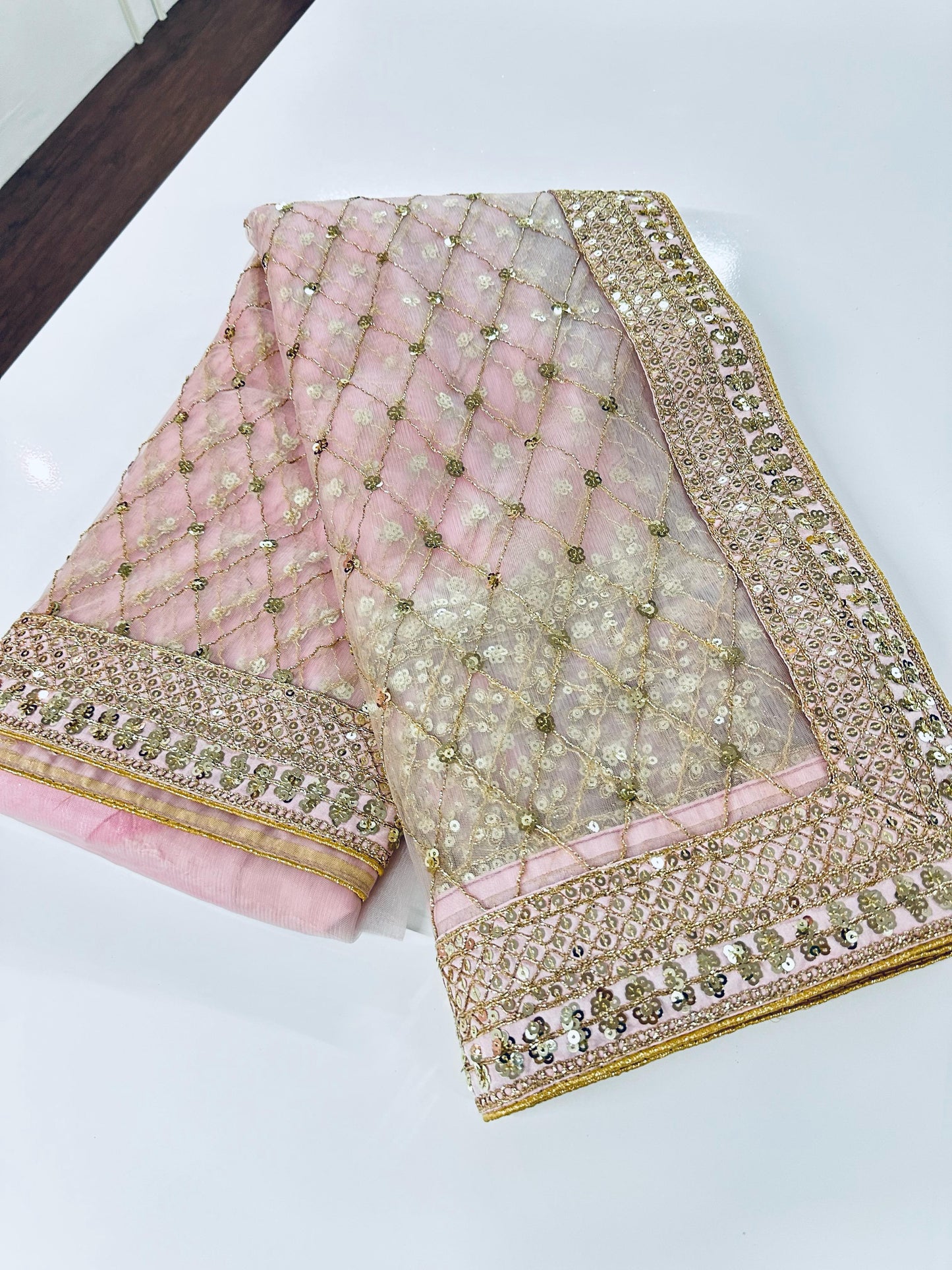 Gorgeous Net Saree with Sequins & Dori Work for Wedding Festivities