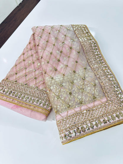 Gorgeous Net Saree with Sequins & Dori Work for Wedding Festivities