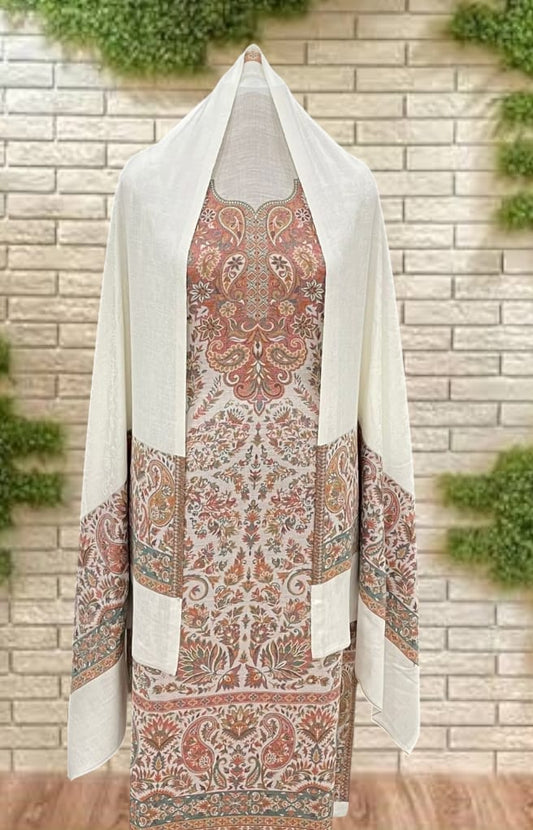 White Premium Winter 2025 Pashmina Kani Suit Set with Stole & Bottom