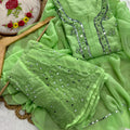 Mint Green Lucknow Chikankari Mirror Work 3-Piece Sharara Set