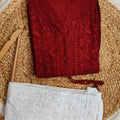 Maroon Fancy Chikankari Cotton Ombre Gown kurti and Pant Set