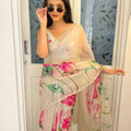 Exclusive White Floral Handwork Organza Saree Blouse Set