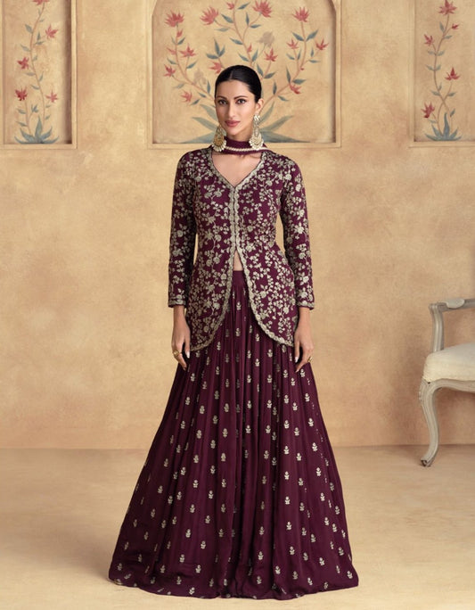 Regalia Wine Color Designer Lehenga Choli with Jacket