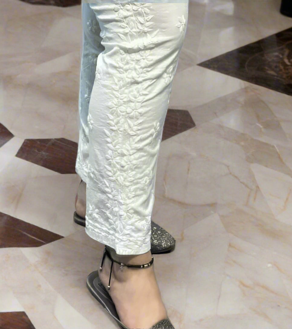 Set of 2 Handcrafted Lucknow Chikankari Lycra Pants Up to Size 50