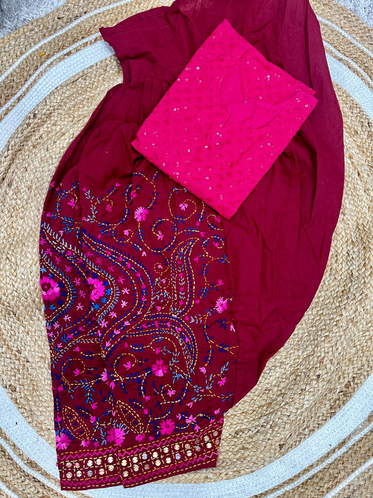 Maroon Pink Beautiful Chikankari Sequins Kurti and Patiala Salwar Set