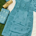 Green Cotton Chikankari Hand Work Kurta Pant Suits