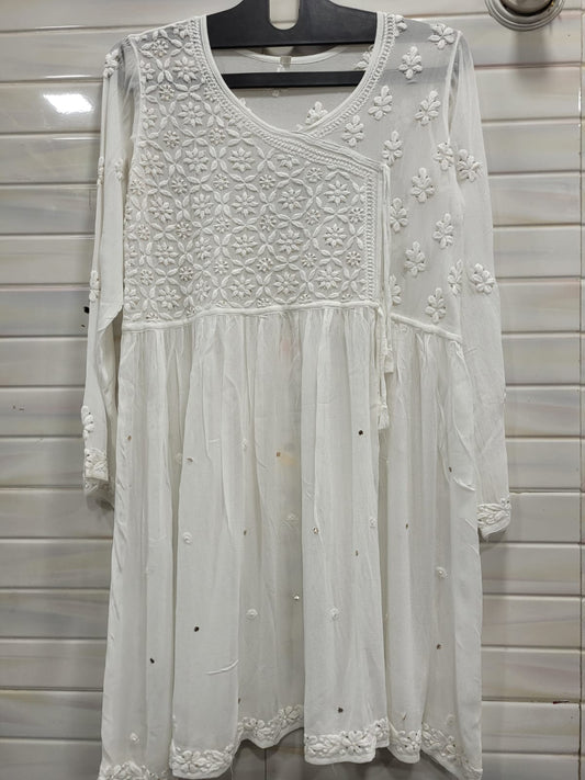 White Mini Top with Exquisite 3D Detailing and Shimmering Mukesh Embellishments