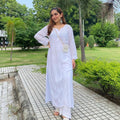 White Modal Lucknow Chikankari Kurti Set 💯 upto 4 XL