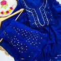 Royal Blue Lucknow Chikankari Mirror Work 3-Piece Sharara Set