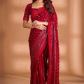 Red Exclusive Celebrity Style Designer Sequins Saree Blouse Set