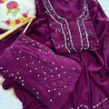 Wine Lucknow Chikankari Mirror Work 3-Piece Sharara Set