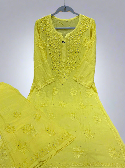 Yellow chikankari