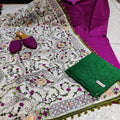 Wine Green 4-Piece Punjabi Kurta Salwar Set with Phulkari Mirror Work Dupatta and Jutti