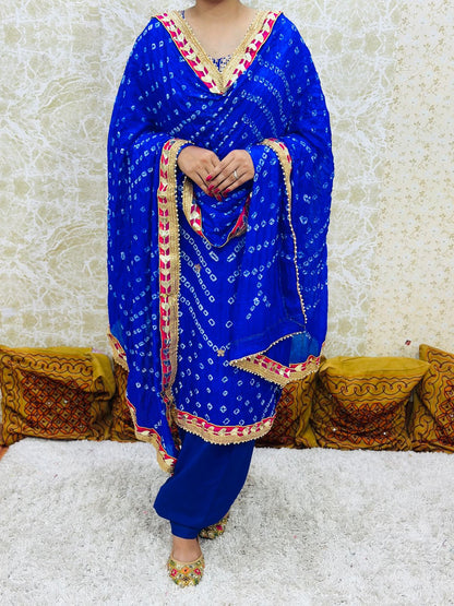 Blue Silk Bandhani Salwar Kameez with Dupatta