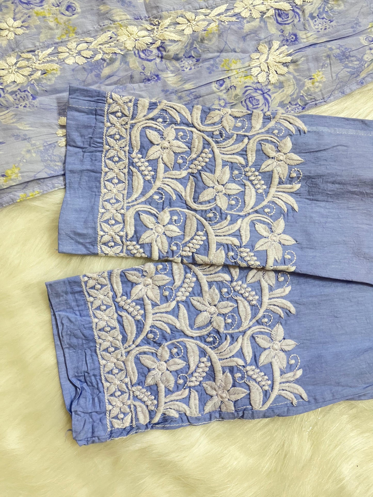 Blue Naira Cut Chikankari Kurta and Pant Set